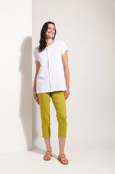 FO8269 Foil Fuss Free Taper Trapeze Capri Pant in Chartreuse